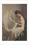 Woman sewing wedding veil by Anonymous