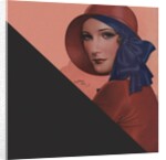 Woman with red hat and blue ribbon by Anonymous