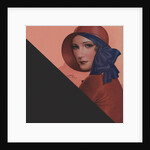 Woman with red hat and blue ribbon by Anonymous