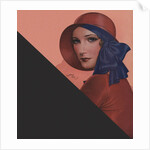 Woman with red hat and blue ribbon by Anonymous