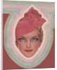 Blue-eyed woman with pink turban style hat by Anonymous