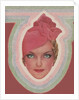 Blue-eyed woman with pink turban style hat by Anonymous