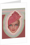 Blue-eyed woman with pink turban style hat by Anonymous