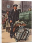 Porter with suitcases at train station by Anonymous