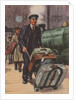 Porter with suitcases at train station by Anonymous
