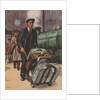 Porter with suitcases at train station by Anonymous