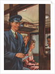 Inspector of tickets conducter on train by Anonymous