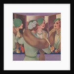 Woman in green hat at mirror by Anonymous