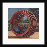 Man in futuristic round car by Anonymous