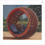 Man in futuristic round car by Anonymous