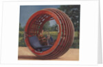Man in futuristic round car by Anonymous