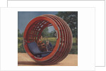 Man in futuristic round car by Anonymous