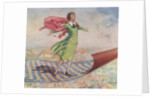 Woman flying on carpet by Anonymous