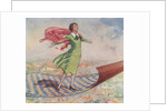 Woman flying on carpet by Anonymous