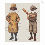 Paper doll boy with baseball uniform and rain slicker by Anonymous