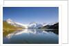 Wetterhorn , Schreckhorn and Finsteraarhorn reflecting in Lake Bachalp by Anonymous