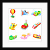 Close-up of various amusement park rides by Anonymous