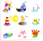 Various animals with boats on a white background by Anonymous