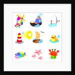 Various animals with boats on a white background by Anonymous