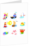 Various animals with boats on a white background by Anonymous