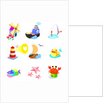 Various animals with boats on a white background by Anonymous