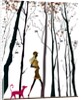 Side profile of a woman walking with her dog by Anonymous