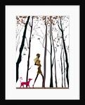 Side profile of a woman walking with her dog by Anonymous