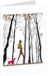 Side profile of a woman walking with her dog by Anonymous
