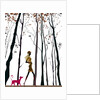 Side profile of a woman walking with her dog by Anonymous