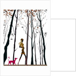 Side profile of a woman walking with her dog by Anonymous