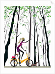 Side profile of a woman riding a bicycle by Anonymous