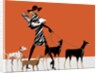Side profile of a woman walking with her dogs by Anonymous