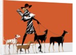 Side profile of a woman walking with her dogs by Anonymous