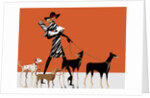 Side profile of a woman walking with her dogs by Anonymous
