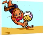 Woman playing volleyball on the beach by Anonymous