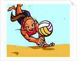 Woman playing volleyball on the beach by Anonymous