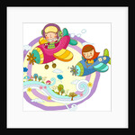 Friends traveling in propeller airplane by Anonymous