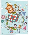 Children playing with toy monkey by Anonymous