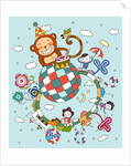 Children playing with toy monkey by Anonymous