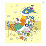 Side view of children playing with moon by Anonymous