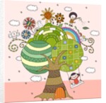 Children playing by tree by Anonymous