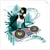 Young woman Dj Using Turntable in Nightclub by Anonymous