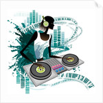 Young woman Dj Using Turntable in Nightclub by Anonymous