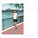 Portrait of man jogging, wearing headphones by Anonymous