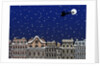 Silhouette of a Santa Claus on a sleigh flying over a city at night by Anonymous