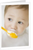 Boy having ice cream with spoon by Anonymous