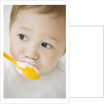 Boy having ice cream with spoon by Anonymous