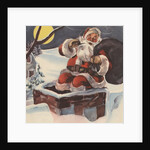 Santa Claus going down chimney with sack of toys by Anonymous