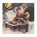 Santa Claus going down chimney with sack of toys by Anonymous