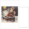 Santa Claus going down chimney with sack of toys by Anonymous